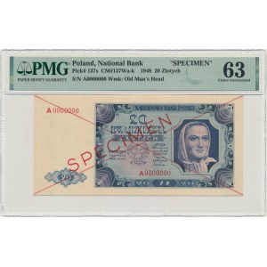 20 złotych 1948 - SPECIMEN - A 0000000 - PMG 63 - RZADKI