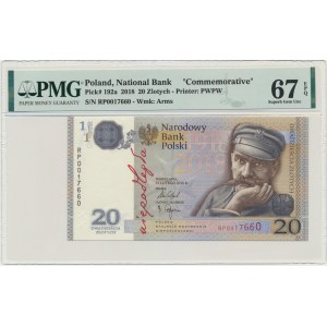 20 złotych 2018 - 100-lecie odzyskania Niepodległości - PMG 67 EPQ