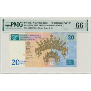 20 złotych 2017 - 300-lecie koronacji Obrazu Matki Boskiej Jasnogórskiej - PMG 66 EPQ