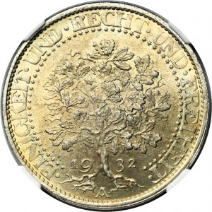 Germany, Weimar Republic, 5 Mark Berlin 1932 A - Oak - NGC MS65