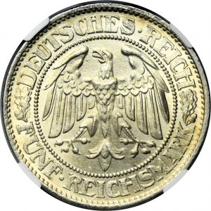 Germany, Weimar Republic, 5 Mark Berlin 1932 A - Oak - NGC MS65