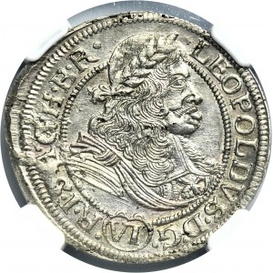 Silesia, Habsburg rule, Leopold I, 6 Kreuzer Breslau 1673 SHS - NGC MS63