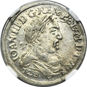 John III Sobieski, 6 Groschen Bromberg 1681 TLB - bow between shields - NGC MS63