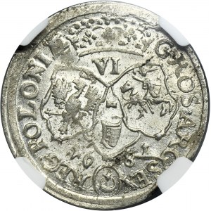 John III Sobieski, 6 Groschen Bromberg 1681 TLB - bow between shields - NGC MS63