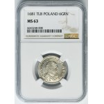 John III Sobieski, 6 Groschen Bromberg 1681 TLB - bow between shields - NGC MS63