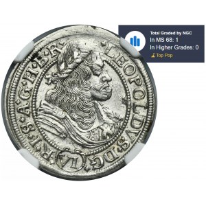 Silesia, Habsburg rule, Leopold I, 6 Kreuzer Oppeln 1676 FIK - NGC MS64 - RARE