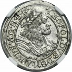 Silesia, Habsburg rule, Leopold I, 6 Kreuzer Oppeln 1676 FIK - NGC MS64 - RARE