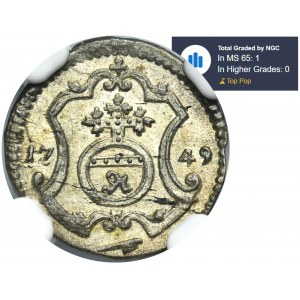 Augustus III of Poland, Heller Dresden 1749 FWôF - NGC MS65 - RARE