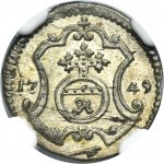 Augustus III of Poland, Heller Dresden 1749 FWôF - NGC MS65 - RARE