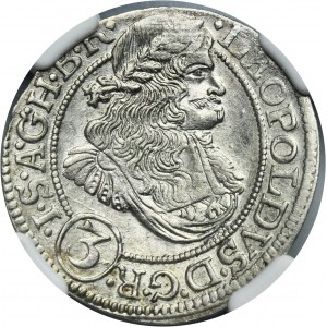Silesia, Habsburg rule, Leopold I, 3 Kreuzer Breslau 1670 SHS - NGC MS63