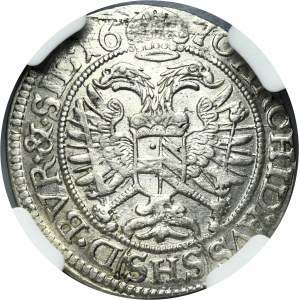 Silesia, Habsburg rule, Leopold I, 3 Kreuzer Breslau 1670 SHS - NGC MS63