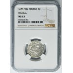 Silesia, Habsburg rule, Leopold I, 3 Kreuzer Breslau 1670 SHS - NGC MS63