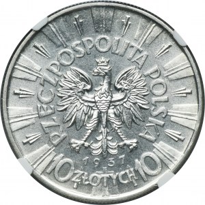 Piłsudski, 10 złotych 1937 - NGC UNC DETAILS