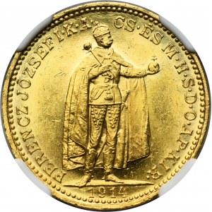 Hungary, Franz Joseph I, 20 Korona Kremnitz 1914 KB - NGC MS63