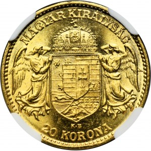 Hungary, Franz Joseph I, 20 Korona Kremnitz 1914 KB - NGC MS63