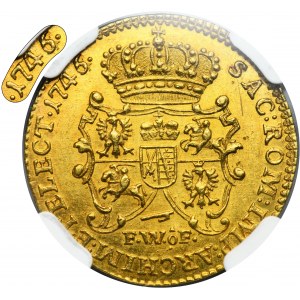 Augustus III of Poland, Ducat Dresden 1746 FWôF - NGC MS61 - EXTREMELY RARE