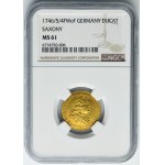 Augustus III of Poland, Ducat Dresden 1746 FWôF - NGC MS61 - EXTREMELY RARE