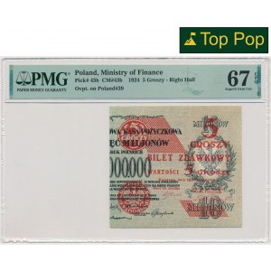 5 groszy 1924 - prawa połowa - PMG 67 EPQ - OKAZOWY