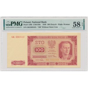 100 złotych 1948 - GK - PMG 58 EPQ - bez ramki -