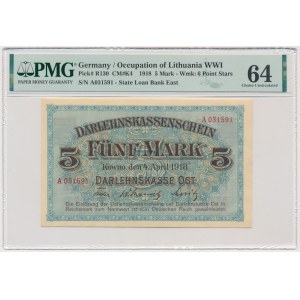 Kowno, 5 Mark 1918 - A - PMG 64 - first prefix