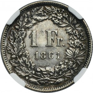 Switzerland, Swiss Confederation, 1 Franc Bern 1861 B - NGC AU55