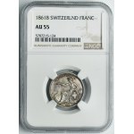 Switzerland, Swiss Confederation, 1 Franc Bern 1861 B - NGC AU55