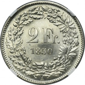 Switzerland, Swiss Confederation, 2 Francs Paris 1850 A - NGC MS63 - RARE