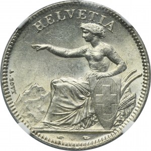 Switzerland, Swiss Confederation, 2 Francs Paris 1850 A - NGC MS63 - RARE