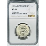 Switzerland, Swiss Confederation, 2 Francs Paris 1850 A - NGC MS63 - RARE
