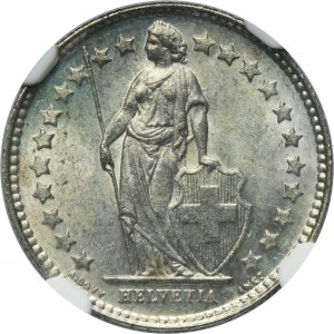 Switzerland, Swiss Confederation, 1/2 Franc Bern 1908 B - NGC MS64