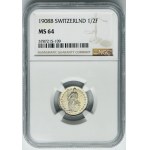 Switzerland, Swiss Confederation, 1/2 Franc Bern 1908 B - NGC MS64