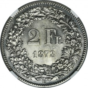 Switzerland, Swiss Confederation, 2 Francs Bern 1878 B - NGC MS61 - RARE