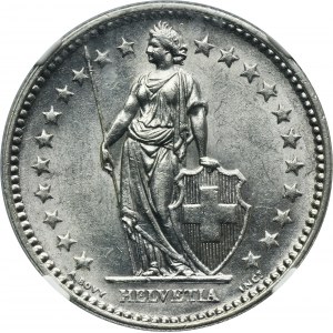 Switzerland, Swiss Confederation, 2 Francs Bern 1878 B - NGC MS61 - RARE