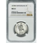 Switzerland, Swiss Confederation, 2 Francs Bern 1878 B - NGC MS61 - RARE