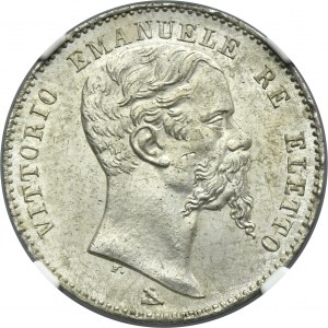 Italy, Provisional Government of Tuscany, Victor Emmanuel II, 2 Lira Florence 1860 - NGC MS64 - RARE