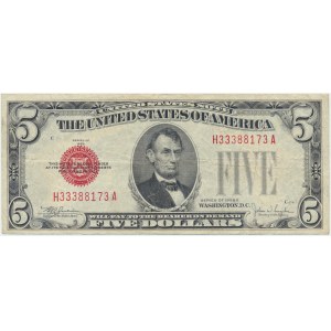 USA, Red Seal, 5 Dollars 1928 F - Clark & Snyder -