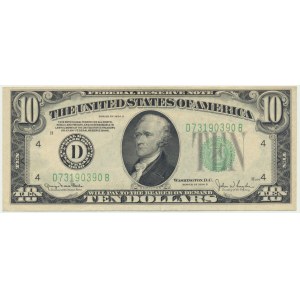USA, Green Seal, Cleveland, 10 Dollars 1934 - D - Clark & Snyder -