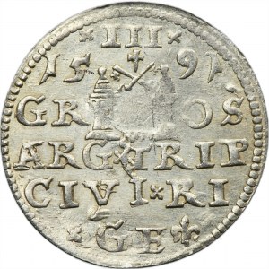Sigismund III Vasa, 3 Groschen Riga 1591 - LI