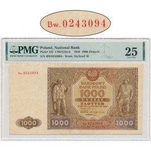 1.000 złotych 1946 - Bw. - PMG 25 - NAJRZADSZA ODMIANA