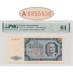 20 złotych 1948 - A - PMG 64 - JEDNOLITEROWA