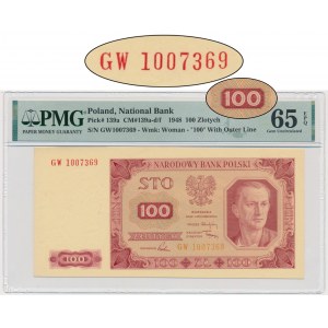 100 złotych 1948 - GW - z ramką - PMG 65 EPQ - RZADKOŚĆ