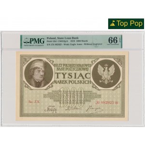 1.000 marek 1919 - Ser. ZX - duże S i szeroka numeracja - PMG 66 EPQ - OKAZOWY