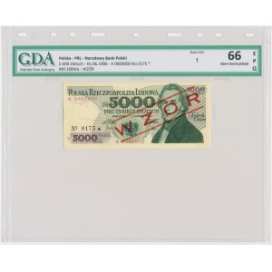 5.000 złotych 1982 - WZÓR - A 0000000 - No. 0175 - GDA 66 EPQ