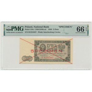 2 złote 1948 - SPECIMEN - B 1234567 - PMG 66 EPQ