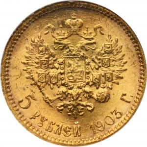 Russia, Nicholas II, 5 Roubles Petersburg 1903 AP - NGC MS66