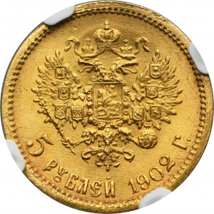 Russia, Nicholas II, 5 Rouble Petersburg 1902 AP - NGC MS66