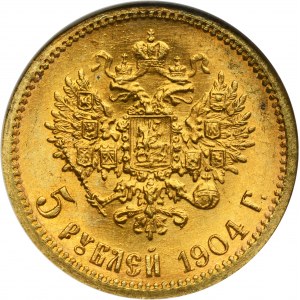Russia, Nicholas II, 5 Rouble Petersburg 1904 AP - NGC MS65