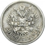 Russia, Nicholas II, 50 Kopeck Petersburg 1902 AP - RARE