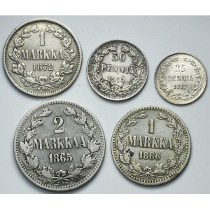 Lot, Finland Autonomy, 25 Penniä, 50 Penniä, 1 Markkaa and 2 Markkaa (5 pcs.)