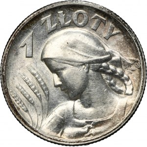 Kobieta i kłosy, 1 złoty Londyn 1925 - kropka po dacie